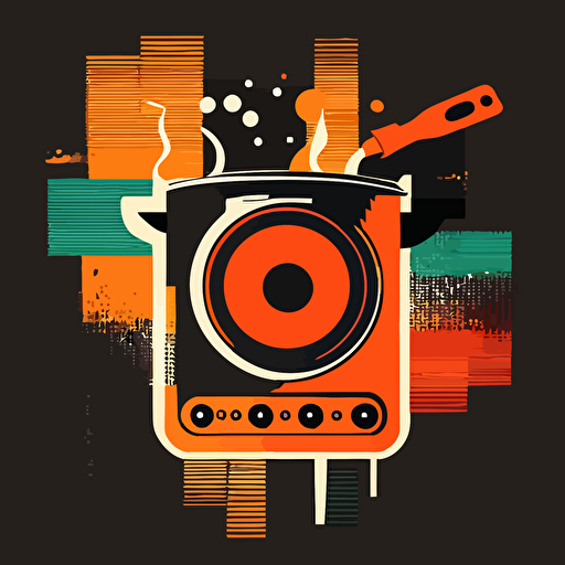 a logo, saucepan on a induction hob, recycle, hot, simple, black and orange, vector