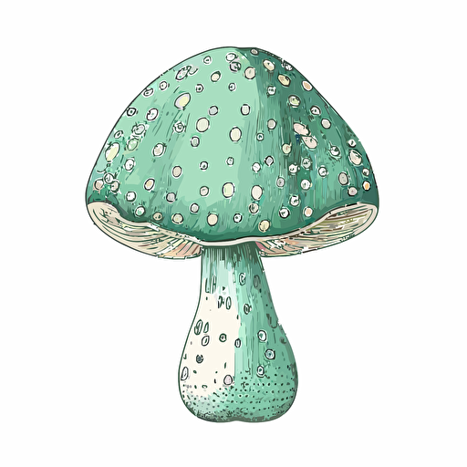 handdrawn green amanita mushroom, vector art, morandi colours, isolated white background