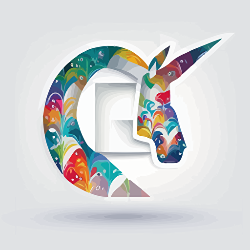 the letter "e" from simple abstract icon,minimal,modern digital logo, with unicorn, mandala color,white background,Vector,
