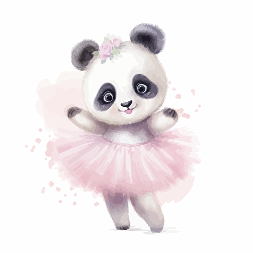 cute little panda, ballerina, happy face, vector, pastel color, white background