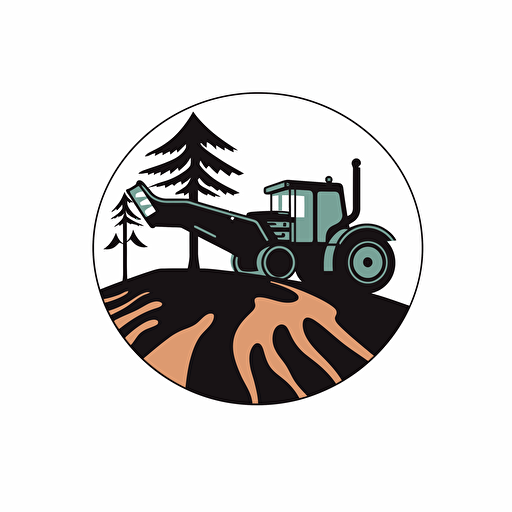logo with track hoe symbol picking up log, 1 color, vector, silhouette, white background, dribbble, behance, brand