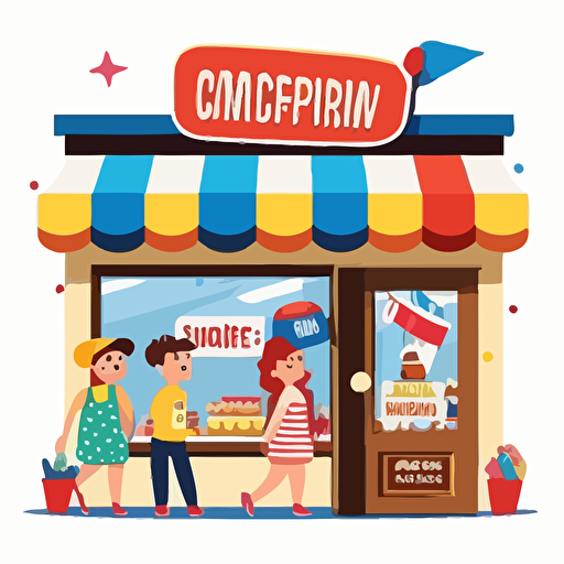 shop opening ceremony, flat style, picture, cartoon, vector, white background