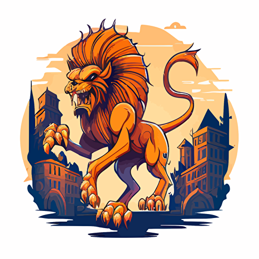 funny manticore in the bad part of the city, vector logo, vector art, emblem, simple cartoon, 2d, no text, white background