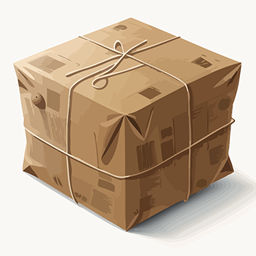 a parcel wrapped in craft paper, viewed from top on white background in vector art style