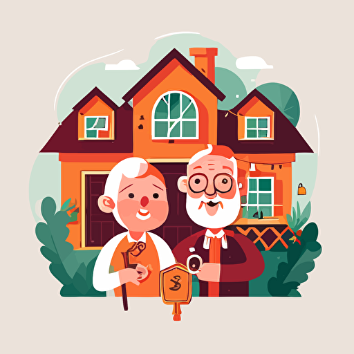 vector ilustration of happy couple receiveing keys to their new home