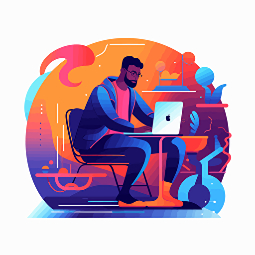 a flat, vector illustration of a person using the computer in the style of Hireology