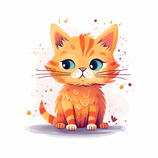 vivid orange tabby cat, vector child illustration