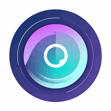 flat vector logo of circle, blue purple gradient, simple minimal, in the circle draw an flat genie editing a webpage on a pc