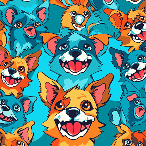 funny dog pattern, vector, vibrant colors, colored background