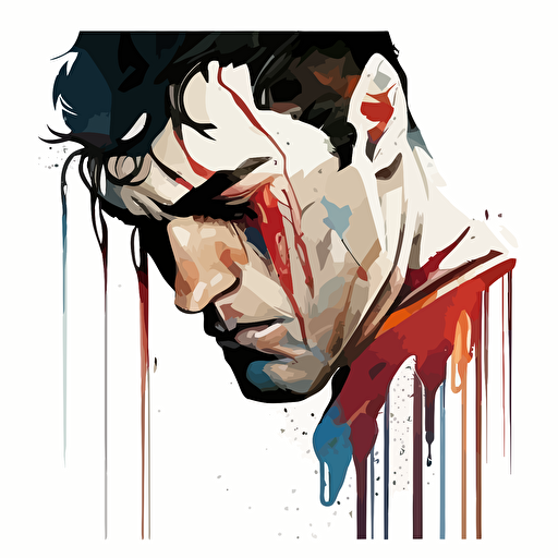 Superman holding back tears of anger, vector illustration, white background