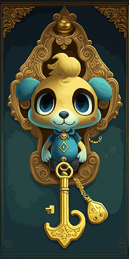 golden key, vector art, in the style of animal crossing ::