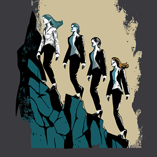 Four women in business suit climbing primade, vector illustration