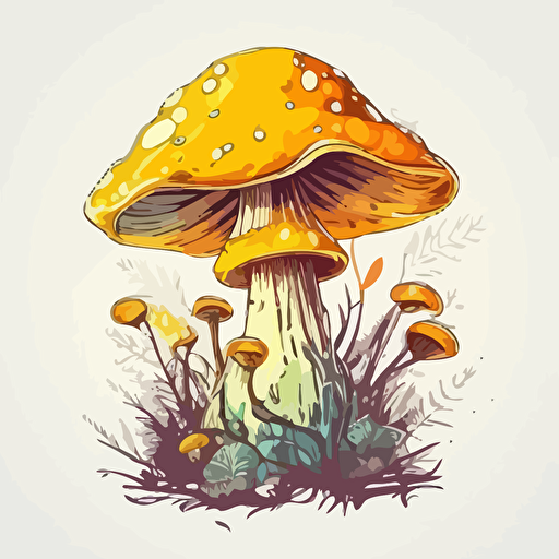 honey agaric mushroom, handdrawn vector, bright color tones, isolated white background