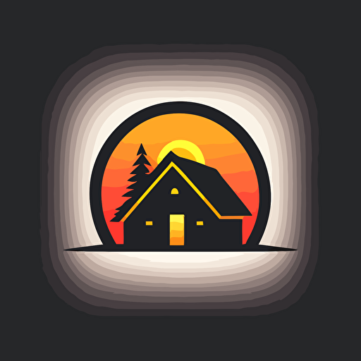 logo of a cabin with a rising sun, minimalist, cute, vector, professional logo