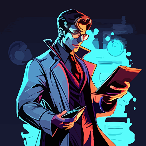 2d vector art, marvel style, doctor holding a tablet and looking at it