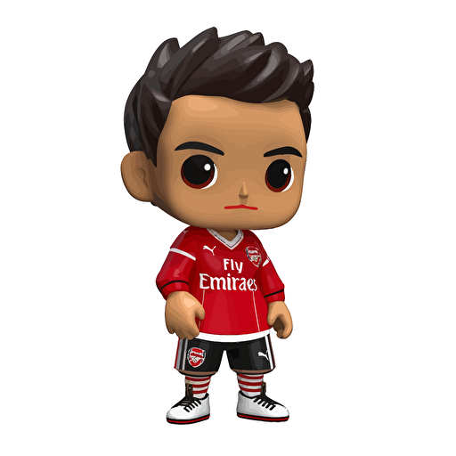 a vector picture in Unreal Engine of a Chinese boy funko pop dressed in Arsenal soccer colors clothes, white background for a clean, minimalist design