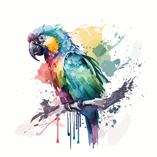 watercolor parrot vector,comic style, white background