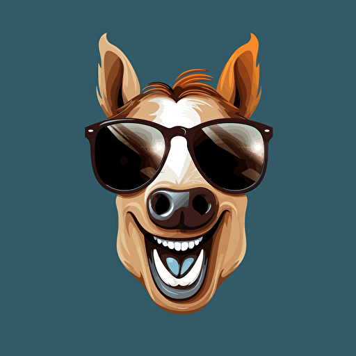 funny horse face wearing dark sunglasses and laughing at something funny, vector