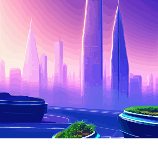 beautiful immaculate futuristic fantasy sky city clouds skyscrapers plants spilling rooftop gardens view afar vector rendering outrun style leading lines vanishing point trending artstation chris moore beeple colors