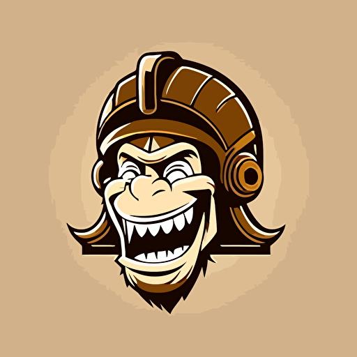 simple vector logo of a smiling monkey with a trojan helmet