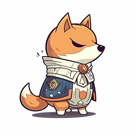 left side profile shot, cartoon 2d, Shiba Inu knight outfit, standing, gummy colors, Vector illustration, white background