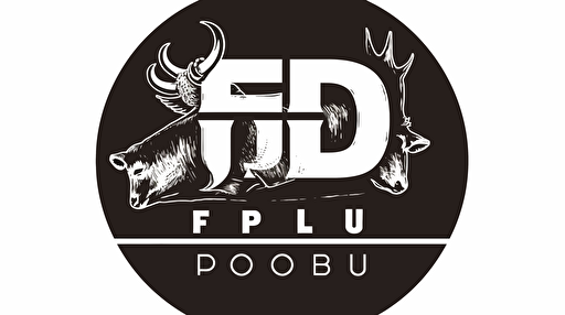 a plain logo that reads: "FDJ Publishing" black and white vector style, in woodcut drawing, on a white background