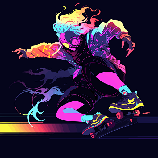 Rococo neon light,vector illustration, silhouette of a person extreme sports, dynamic posture