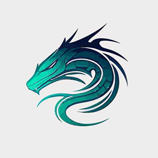 geometric, Futuristic, minimalist iconic logo of a sea serpent, blue emerald vector, on white background