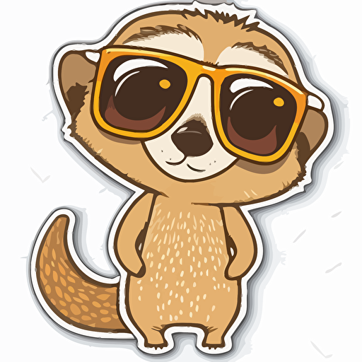 sticker, Happy Meerkat with sunglasses, kawaii, contour, vector, white background