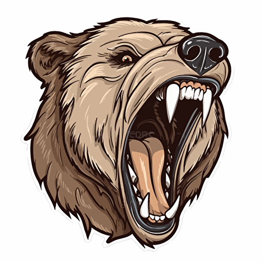 angry grizzly bear mouth open, Sticker, Contour, Vector, Art,White Background, Detailed