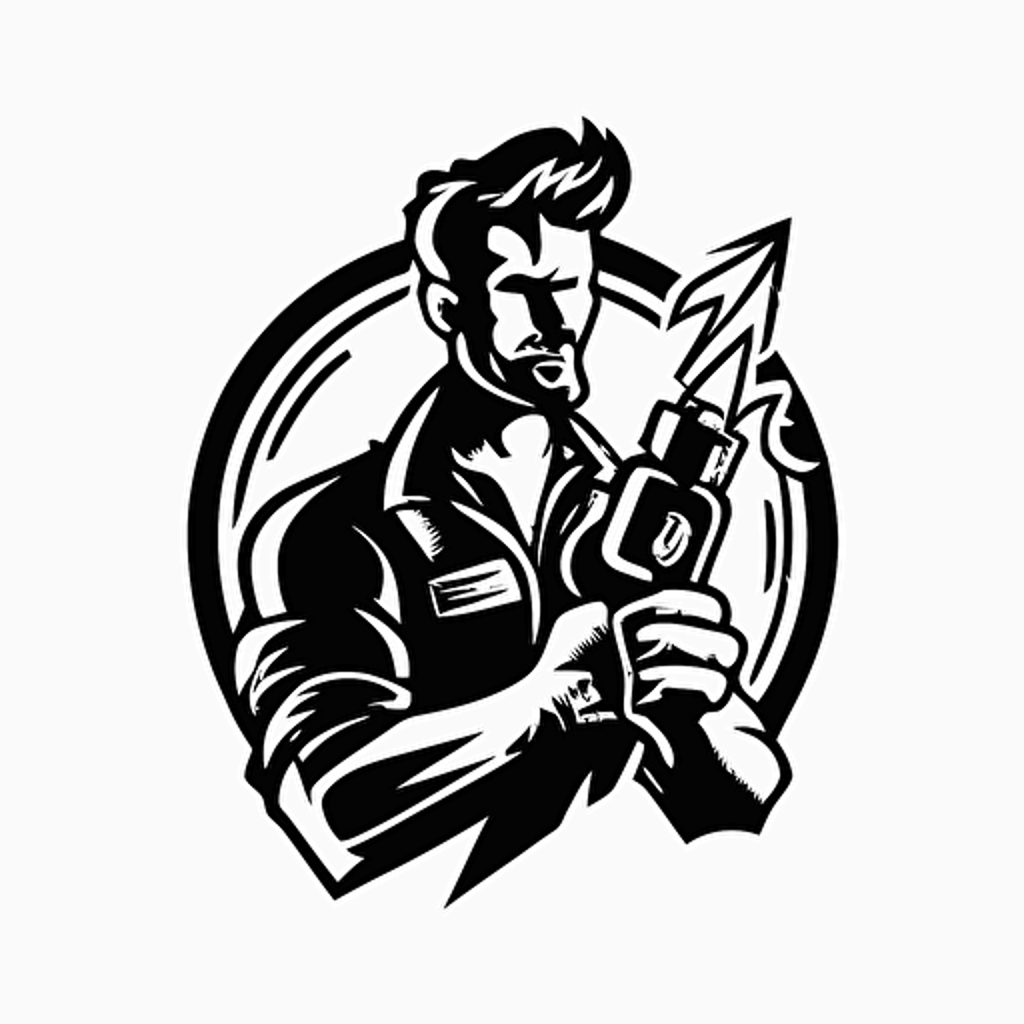 a simple vector-style logo of a handyman magician holding a power drill and wrench.