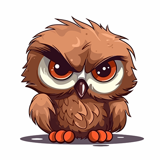 cute baby owl with ruffled feathers, style of children's cartoon, vector art, isolated on white, no background