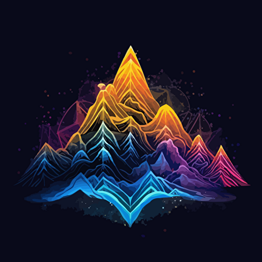 Logo, Indian art style, vector, periodic waveforms, a mountain with snow, psychadelic, fantasy, elements, detailed, intricate