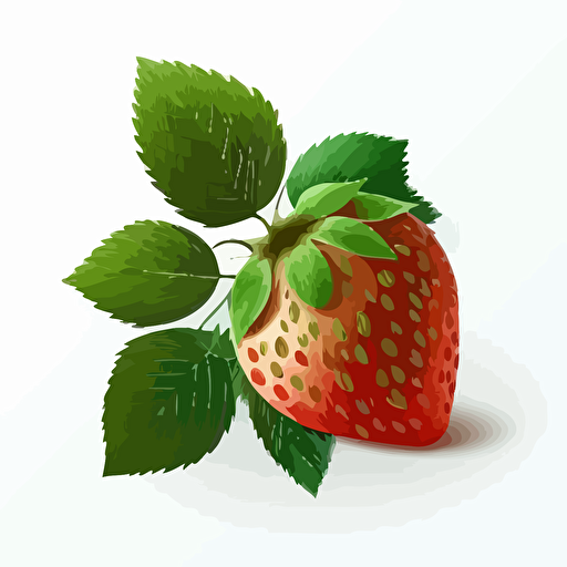 a simple red strawberry with green leaves is on a white backgrund, in the style minimalista vector, drawing