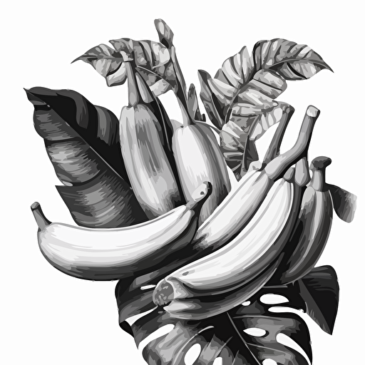 black and white vector illustration of bananas