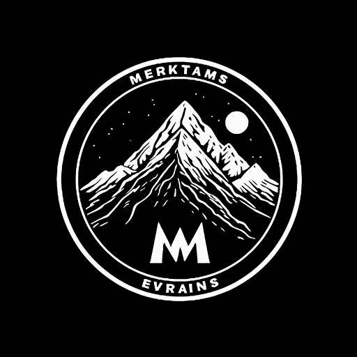 a vector monochromatic logo that includes a mountain and moon background