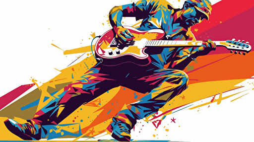 vector illustration of a guitar player dancing around in vivid colors