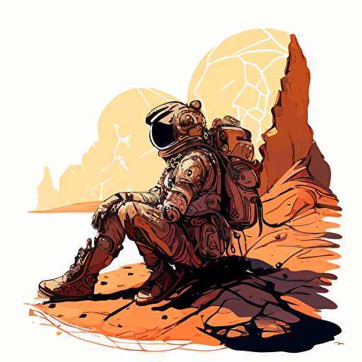 desert astronaut by glen keane, 2d vector art, flat colors, comic book style