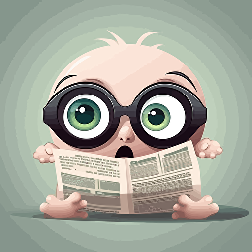sticker design, super cute pixar style baby newspaper with eyes, vector
