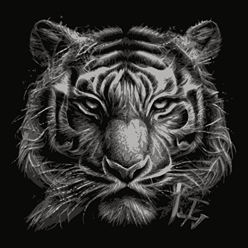 A tiger face created by the letters T and W. Vector, black and white, flat, no details, sharp corners.