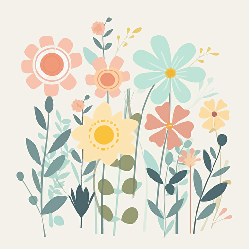 A vector illustration of flowers using soft colors on a transparent background