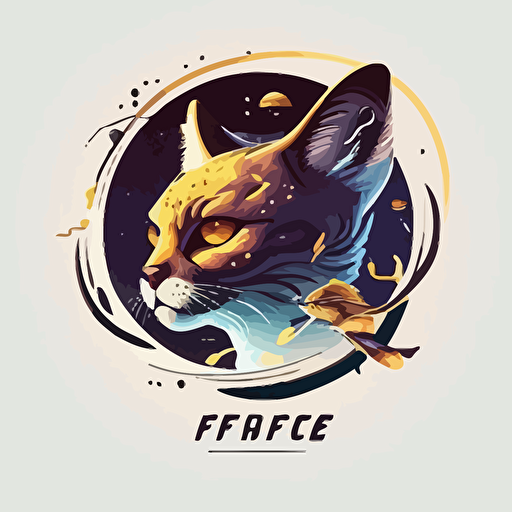 a feirce feline face on a wasp body, hybrid animal, flying in space above planet earth, logo flat, vector