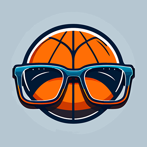 vector logo style basketball with eyeglasses minimalist orange blue