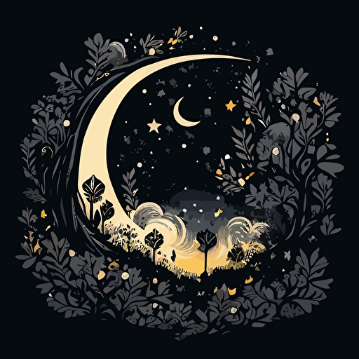 simple one color vector illustration of the moon and stars around it