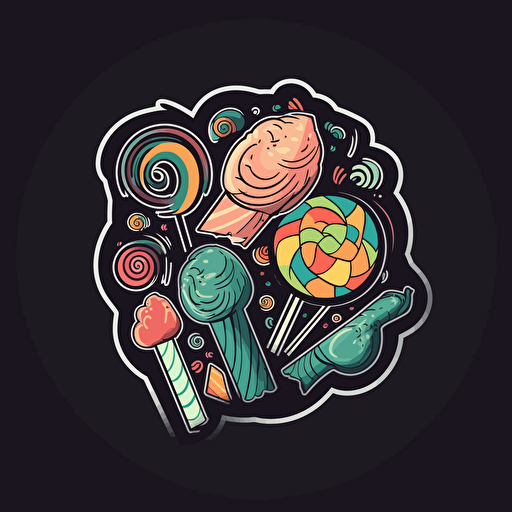 funnt gum sticker, flat, contour, black background, vector.