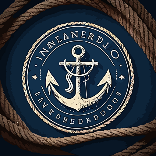 clean company logo for a recreational craft maintenance company called "Tenderland" featuring an anchor inside a circle of rope, simple, white and blue, vector emblem, minimalistic, low detail, smooth