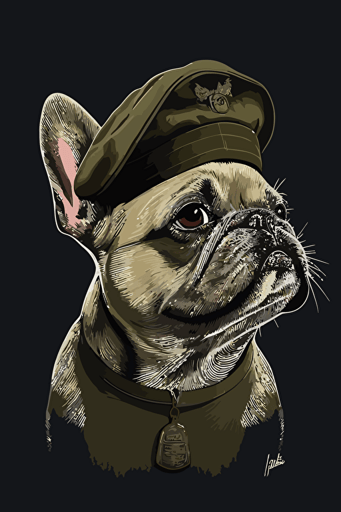 french bulldog standing with a beret, vector art, minimalistic