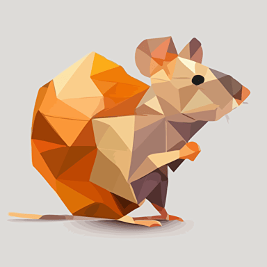 Imagine yourself in a world where low-poly faceted creatures roam freely, and among them is a rat with a head shaped like a heart. Your task is to create a minimalist vector-style image of this heart-shaped rat using flat colors. Think about the colors that would best represent this creature and use simple shapes to bring it to life. Consider the context of this creature in its environment and how it might interact with other creatures. Let your creativity guide you as you strive to create a unique and intriguing image that captures the essence of this heart-shaped rat.