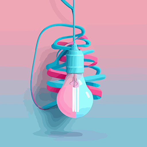 a light bulb with wires, flat vector, pink and blue