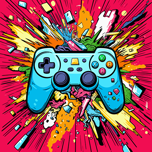 vector cartoony 16 colors explosion pop art and a video game controller